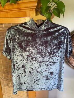 Frank & Oak Velvet Blue Mock Neck Top